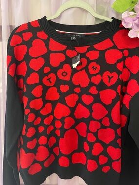 Tommy Hilfiger Black Sweater with Red Heart Pattern
